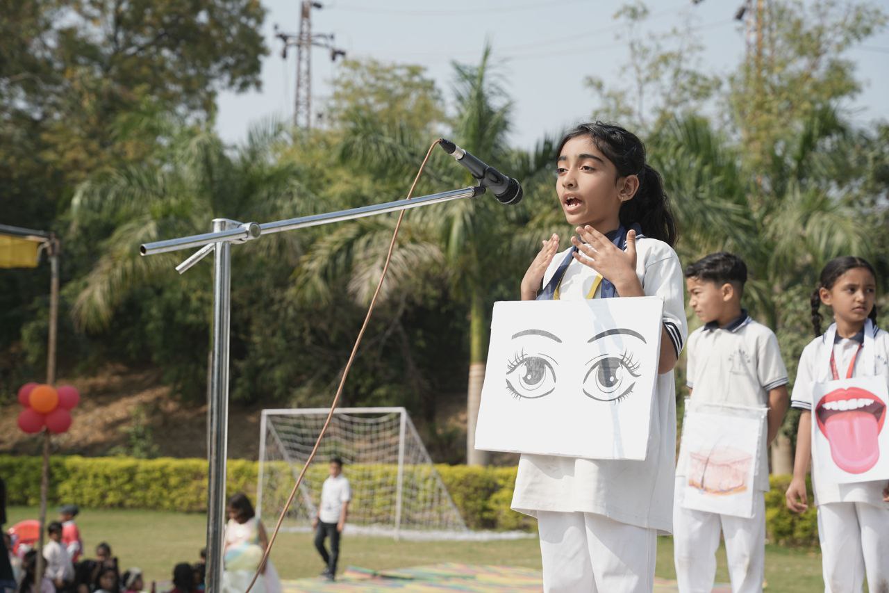 Student giving presentation at school event